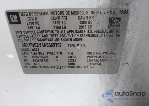 2010 Cadillac Srx Premium Collection from USA, damaged, VIN 3GYFNCEY4AS569787